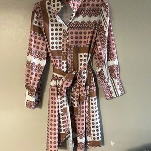 Bright colored patterned midi dress